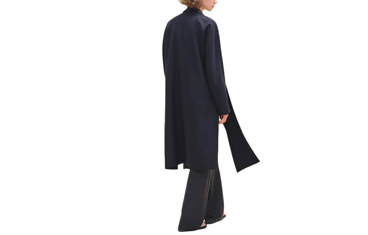Lookbook (Women) HERMES  Solid Color Long Sleeve Coat Black Blue Mid-Length Loose Fit H4E0189DL5H