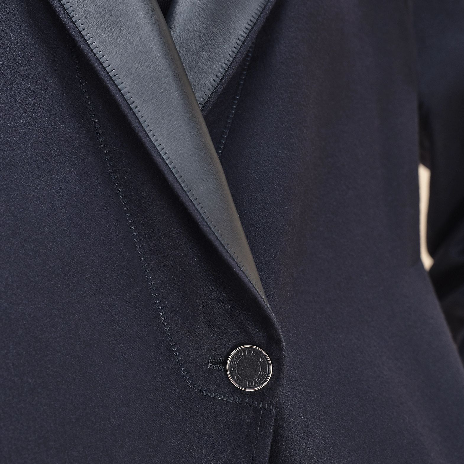 Details for (Women) HERMES  Solid Color Long Sleeve Coat Black Blue Mid-Length Loose Fit H4E0189DL5H