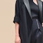Sizing (Women) HERMES Solid Color Long Sleeve Coat Black Blue Mid-Length Loose Fit H4E0189DL5H