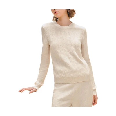 (Women) HERMES Solid Color Ribbed Knit Long-Sleeve Crewneck Sweater H4E2610D3A3