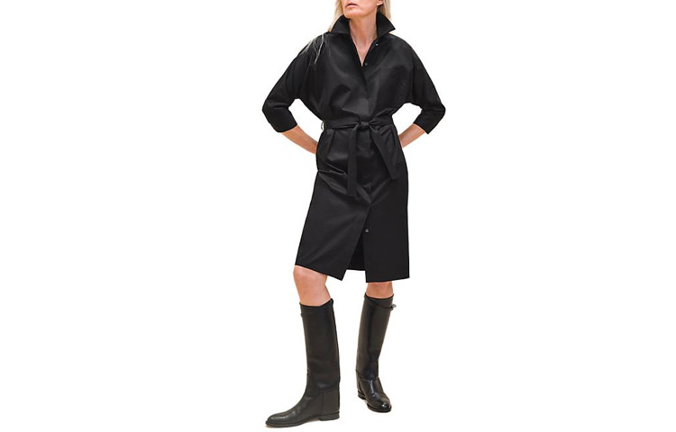 (Women) HERMES  Solid Color Tie Collar 3/4 Sleeve Dress H4E0501DV02