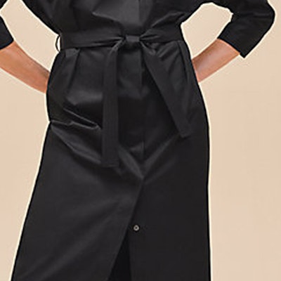 (W) HERMES Gaun Solid Color dengan Kerah Dasi Lengan 3/4. H4E0501DV02 3