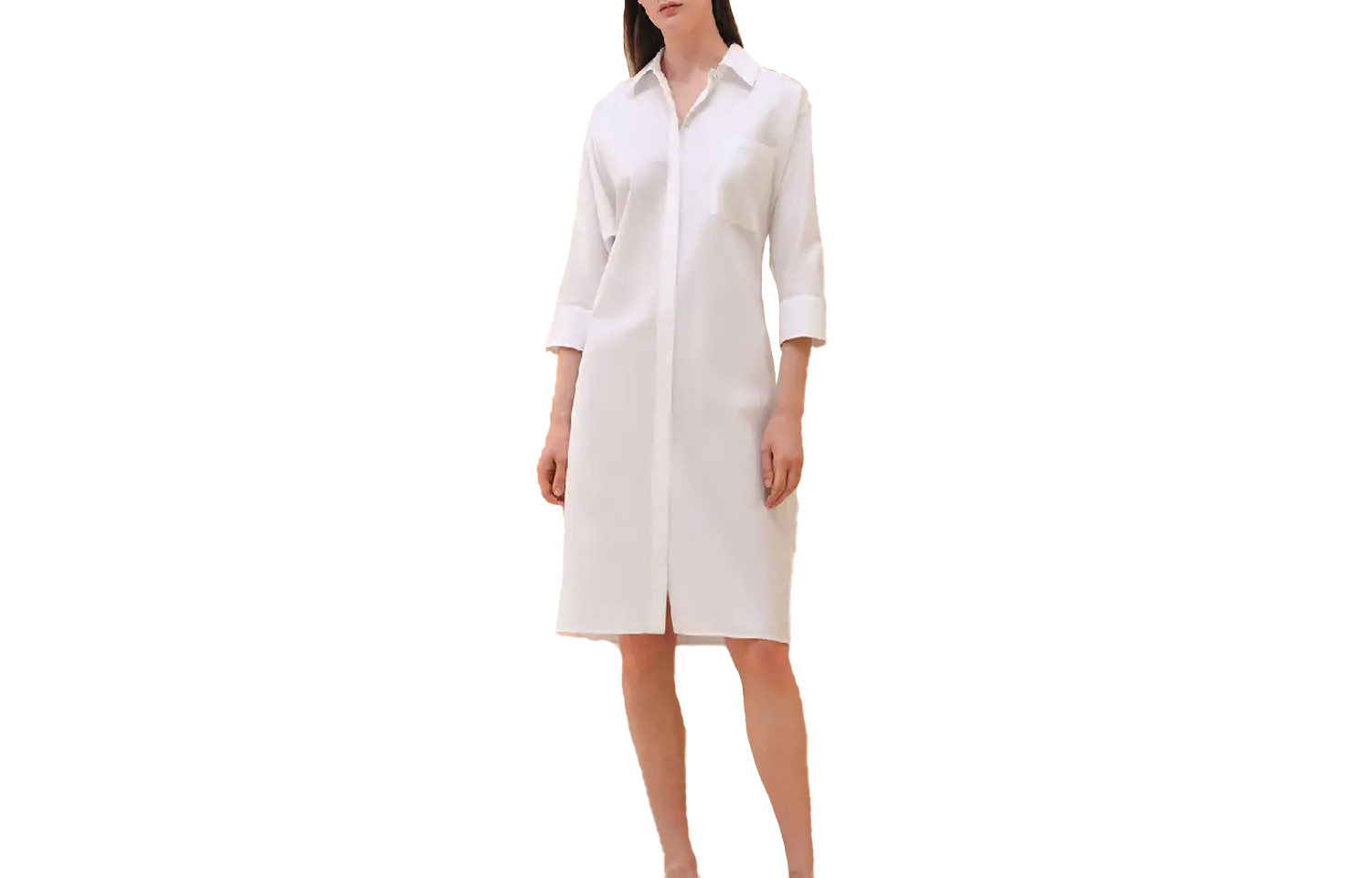 Order (W) HERMES Gaun Solid Color dengan Kerah Dasi Lengan 3/4. H4E0501DV02