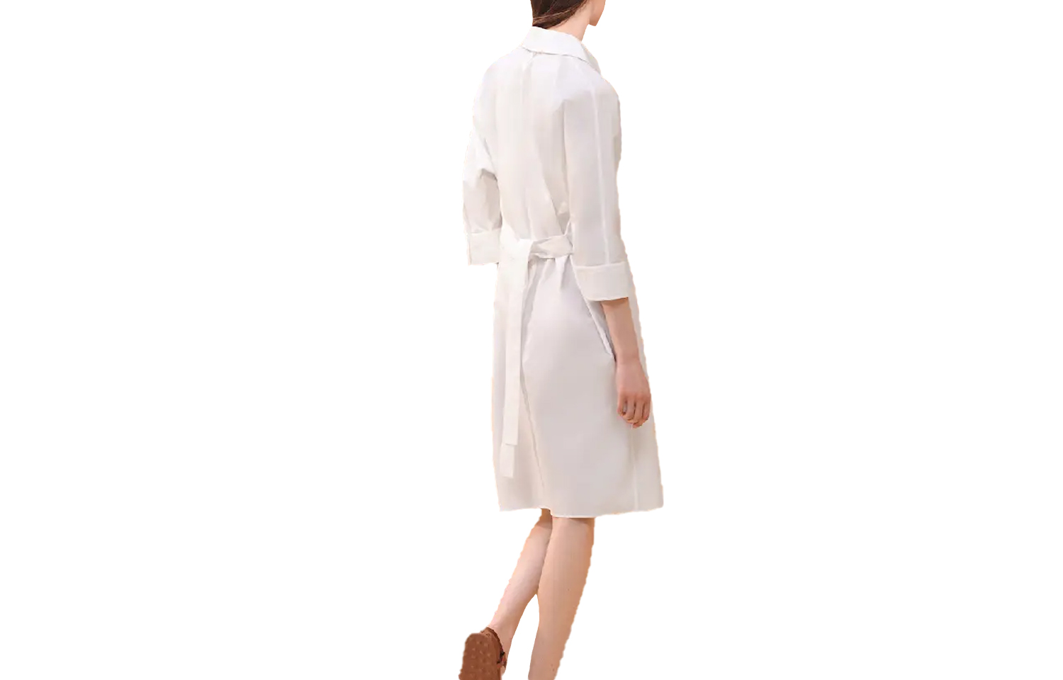 Lookbook (W) HERMES Gaun Solid Color dengan Kerah Dasi Lengan 3/4. H4E0501DV02