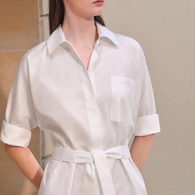 (W) HERMES Gaun Solid Color dengan Kerah Dasi Lengan 3/4. H4E0501DV02 Shop (W) HERMES Gaun Solid Color dengan Kerah Dasi Lengan 3/4. H4E0501DV02