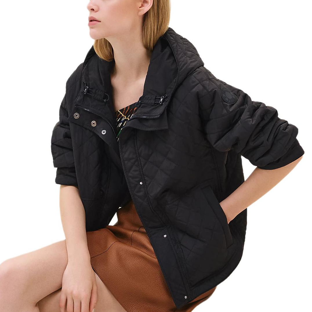 (Women) HERMES  Solid Quilted Long Sleeve Zip-Up Hoodie Jacket - Black H5E0161DK5H