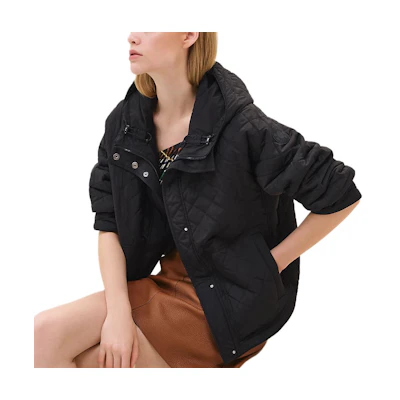 (Women) HERMES Solid Quilted Long Sleeve Zip-Up Hoodie Jacket - Black H5E0161DK5H
