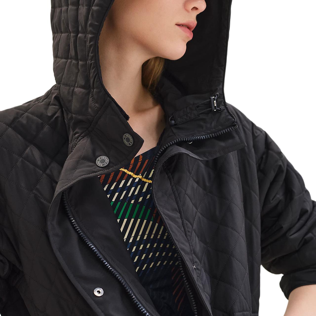 Shop (Women) HERMES  Solid Quilted Long Sleeve Zip-Up Hoodie Jacket - Black H5E0161DK5H