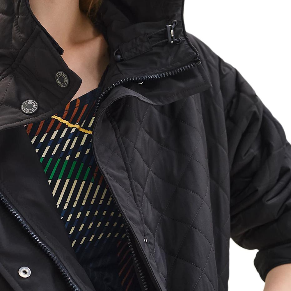 Details for (Women) HERMES  Solid Quilted Long Sleeve Zip-Up Hoodie Jacket - Black H5E0161DK5H