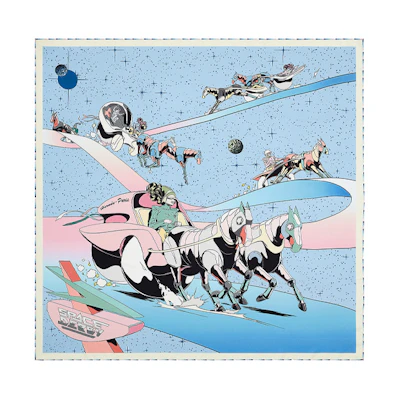 (Women) HERMES "Space Derby" 90cm Silk Scarf Sky Blue H003573S-08