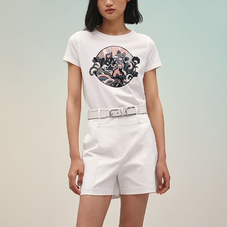 (Women) HERMES  SS22 White Graphic Print Crewneck Casual T-Shirt H2E4613DU90 圖 4