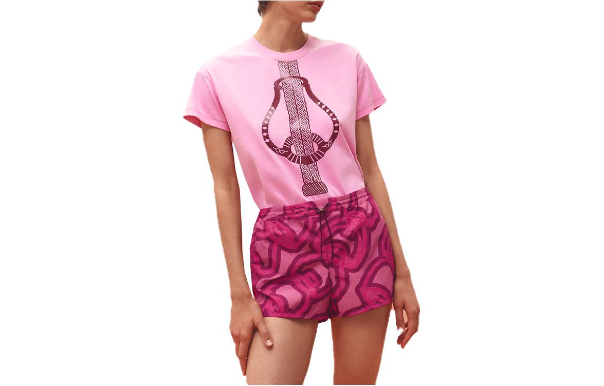 Order (Women) HERMES  SS23 Geometric Print High-Waisted Shorts Rose Cassava Pink H3E0454DWOX