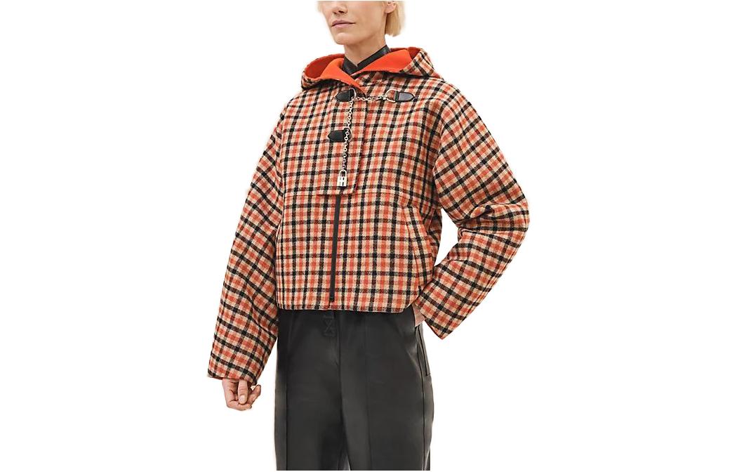 (Women) HERMES  SS23 Plaid Hooded Cropped Coat Multicolor. H3H0145DE5P