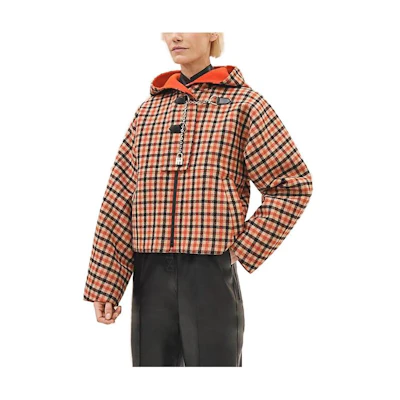 (Women) HERMES SS23 Plaid Hooded Cropped Coat Multicolor. H3H0145DE5P