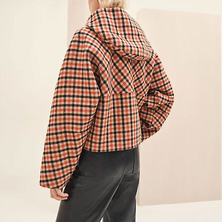 Shop (Women) HERMES  SS23 Plaid Hooded Cropped Coat Multicolor. H3H0145DE5P