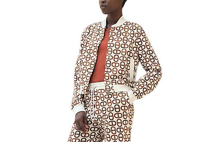 Order (W) HERMES SS24 Chaqueta Marrón Castaño con Cremallera y Logo Manga Larga. H4E4220DD1W