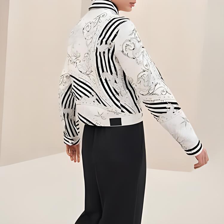 Shop (Women) HERMES  Striped Print Long-Sleeve Jacket Multi-color H3H0258DU02