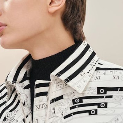 (Women) HERMES Striped Print Long-Sleeve Jacket Multi-color H3H0258DU02 Details for (Women) HERMES Striped Print Long-Sleeve Jacket Multi-color H3H0258DU02