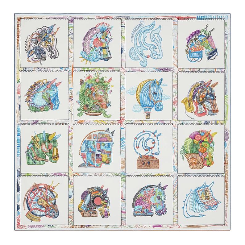 (Women) HERMES  Stylish Minimalist Horse Prism Silk Scarf. H003913S 07