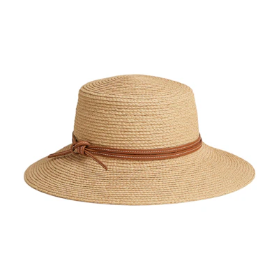 (Women) HERMES Swift Calfskin Rope Raffia Hat Natural/Gold. H241063NvNG56