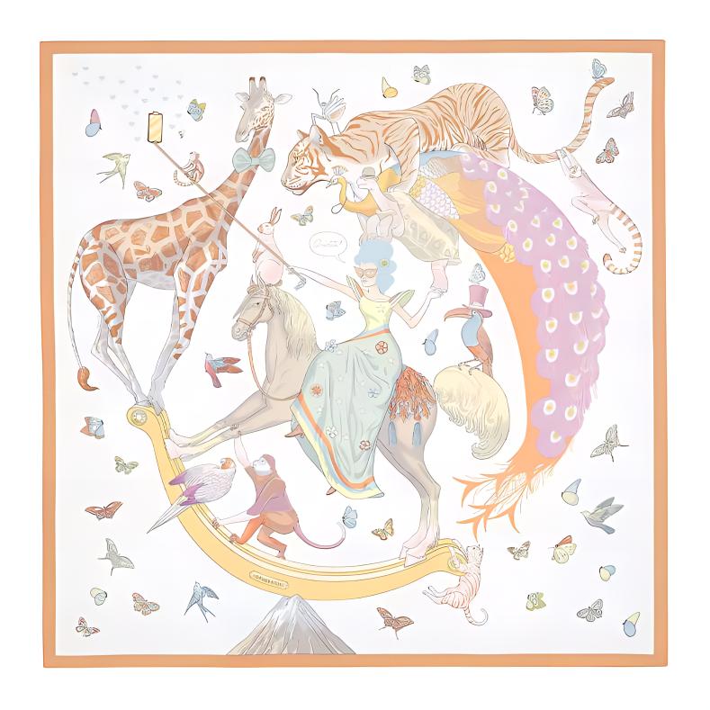 (Women) HERMES "The Story of Hermès" Dream Circus Silk Scarf for Women. H003875S-05