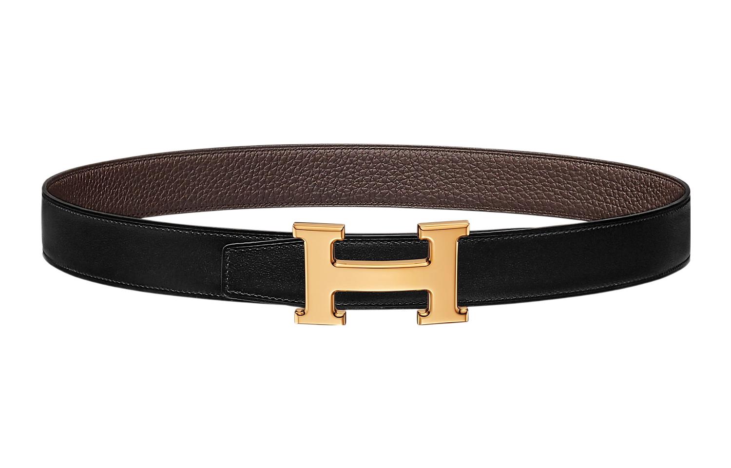 (Women) HERMES  Togo Calfskin Reversible Belt Black 3.2cm H064544CC06-H073967CAAB100