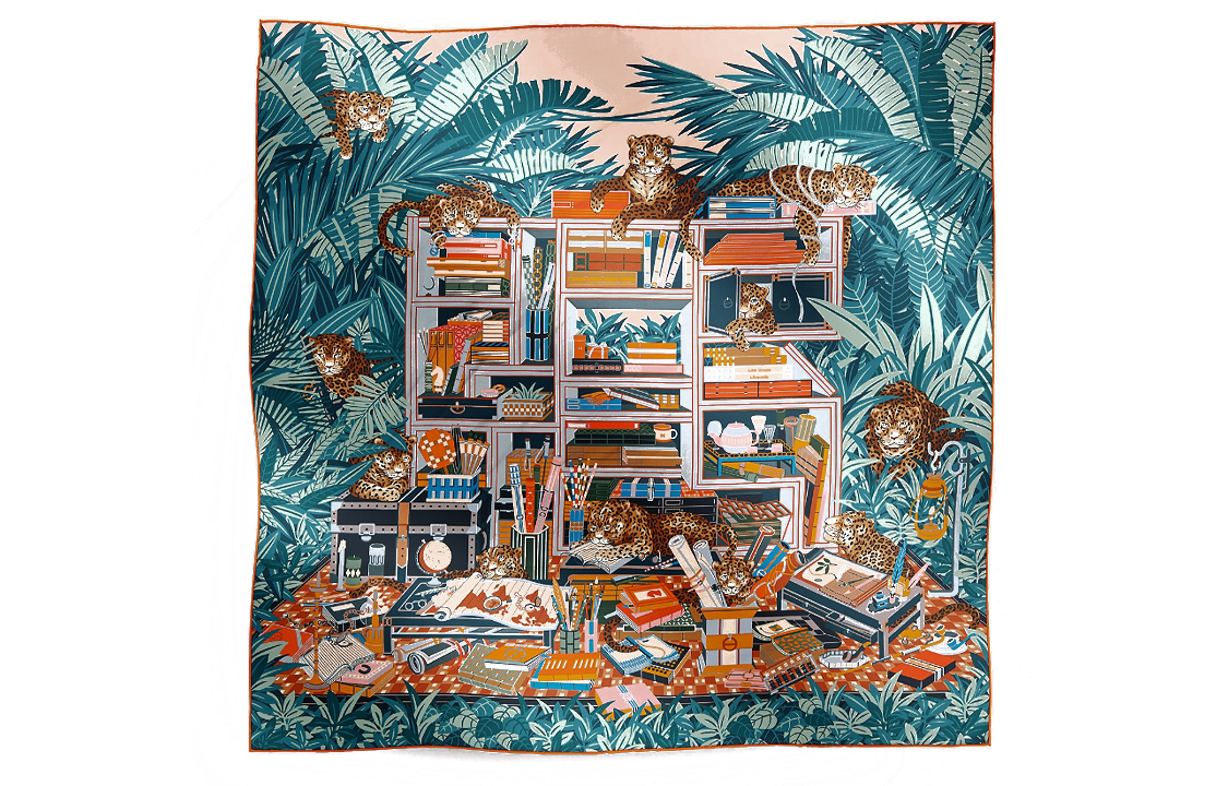 (Women) HERMES "Twelve Leopards" Print Silk Scarf Multicolor for Women. H904042S 01