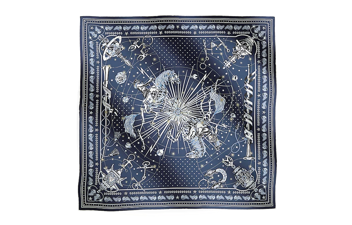 (Women) HERMES  Twill Silk Scarf "Chant Étoilé" Navy Blue. H044044S-02 圖 2