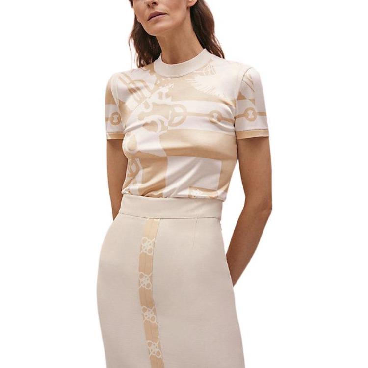 Lookbook (Women) HERMES  Two-Piece Set Khaki Crewneck Top and Bottom H2E0601DX9138