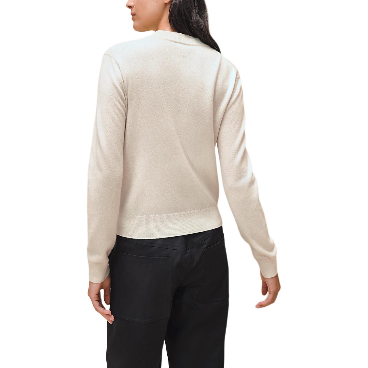 Lookbook (Women) HERMES  White Cashmere Sweater FW24 Embroidered Crewneck Long Sleeve H4H2602D1A3