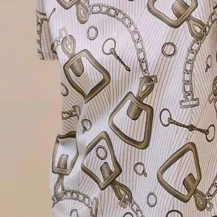 Details for (Women) HERMES  White Chain Print Slim Fit Crew Neck Short Sleeve T-Shirt FW24 H4H4648DHA3