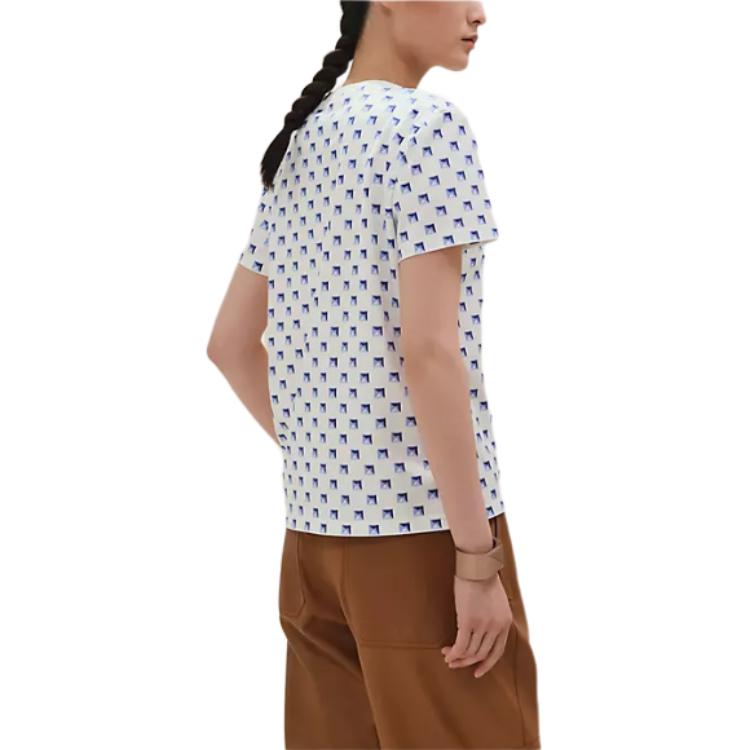 Lookbook (W) Camiseta Blanca HERMES de Cuello Redondo Manga Corta Ajuste Regular. H5E4637DGDE