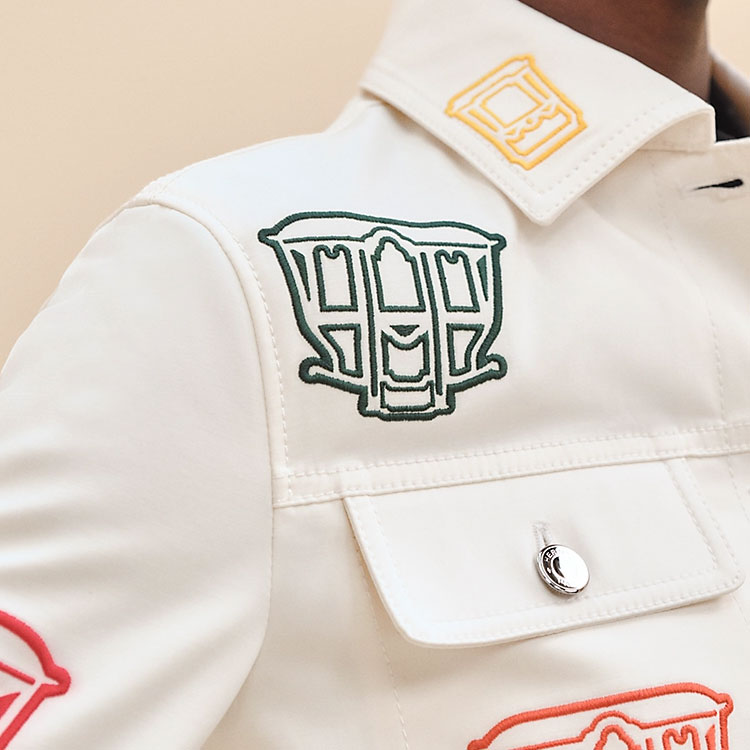 Purchase (Women) HERMES  White Denim Jacket with Embroidered Pattern and Single Button Closure H4E0258DNA3