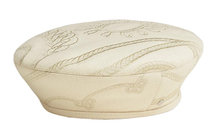 Lookbook (Women) HERMES  White Embroidered Color-Contrast Beret Hat. H222039N 9156
