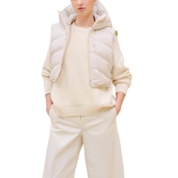 (Women) HERMES White Herringbone Solid Color Sleeveless Hooded Jacket H4H0254DRTL (Women) HERMES White Herringbone Solid Color Sleeveless Hooded Jacket H4H0254DRTL