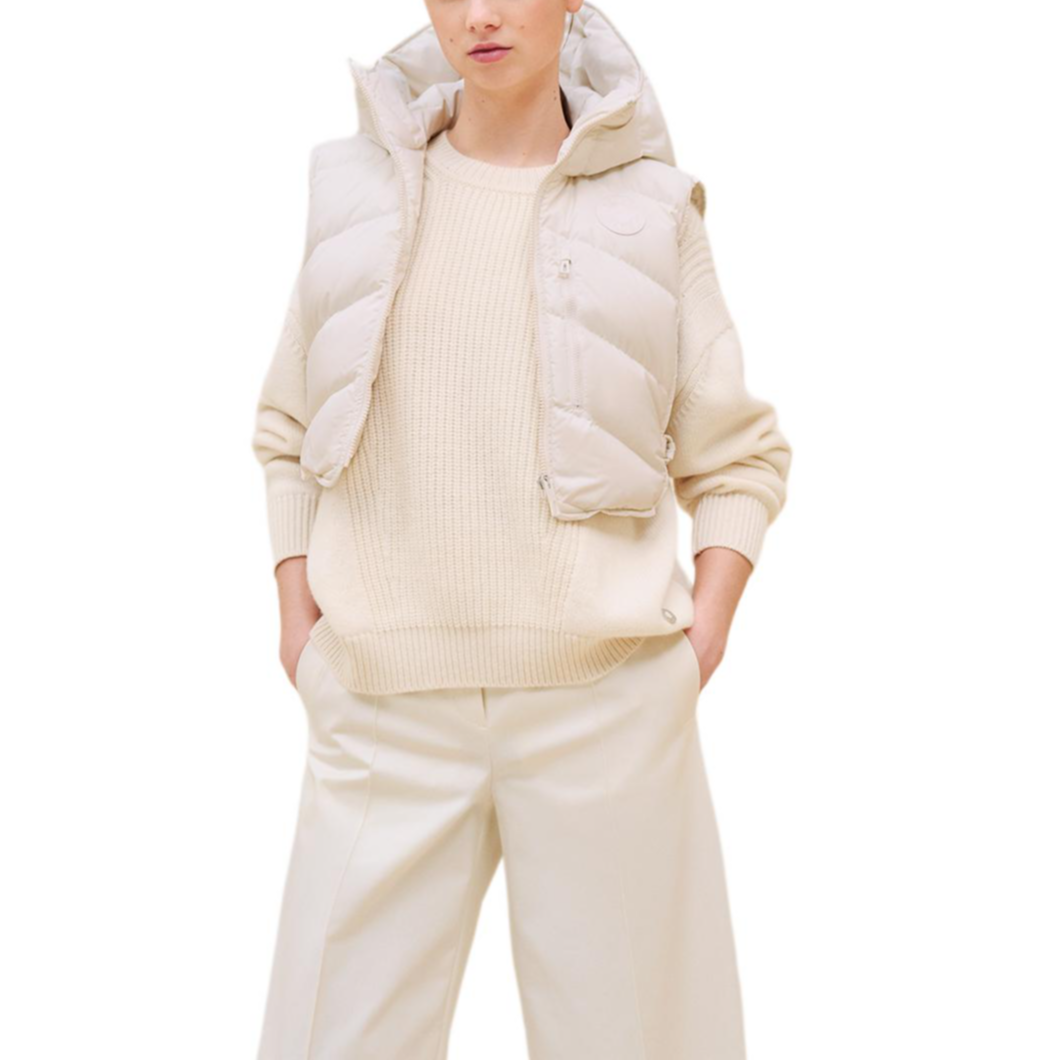 Order (Women) HERMES  White Herringbone Solid Color Sleeveless Hooded Jacket H4H0254DRTL