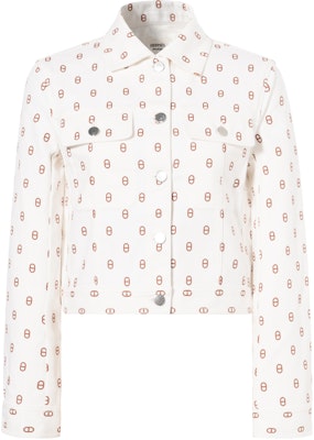(Women) HERMES White Printed Denim Jacket with Square Collar and Button Front. H4E0215D3HW Buy (Women) HERMES White Printed Denim Jacket with Square Collar and Button Front. H4E0215D3HW