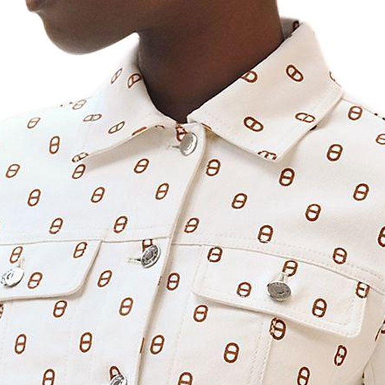 Details for (Women) HERMES  White Printed Denim Jacket with Square Collar and Button Front. H4E0215D3HW