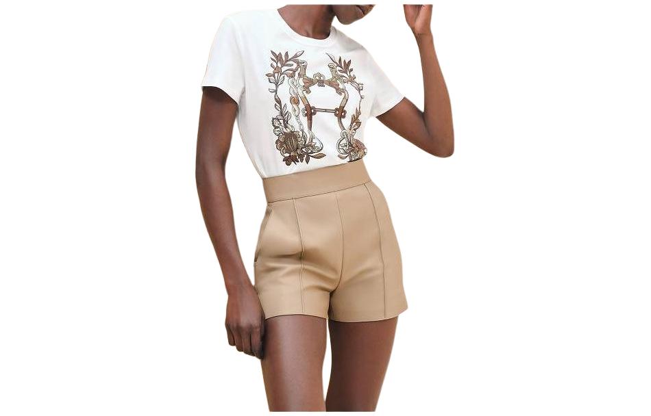 (Women) HERMES  White Printed Graphic Short Sleeve Crewneck Regular T-Shirt H4E4629DA90 圖 2