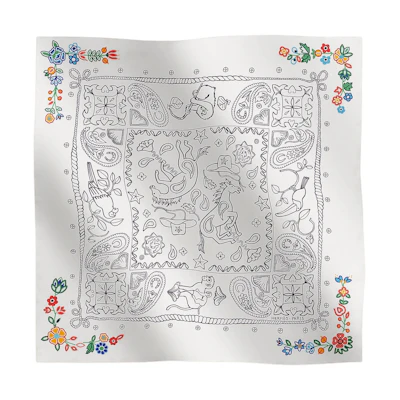 (Women) HERMES White Silk Scarf with Animal Floral Embroidery Design. H944100S 03