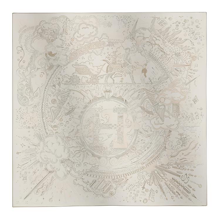 (Women) HERMES  White Silk Scarf with Irregular Decorative Pattern Design. H004187S11