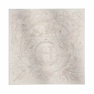 (Women) HERMES White Silk Scarf with Irregular Decorative Pattern Design. H004187S11