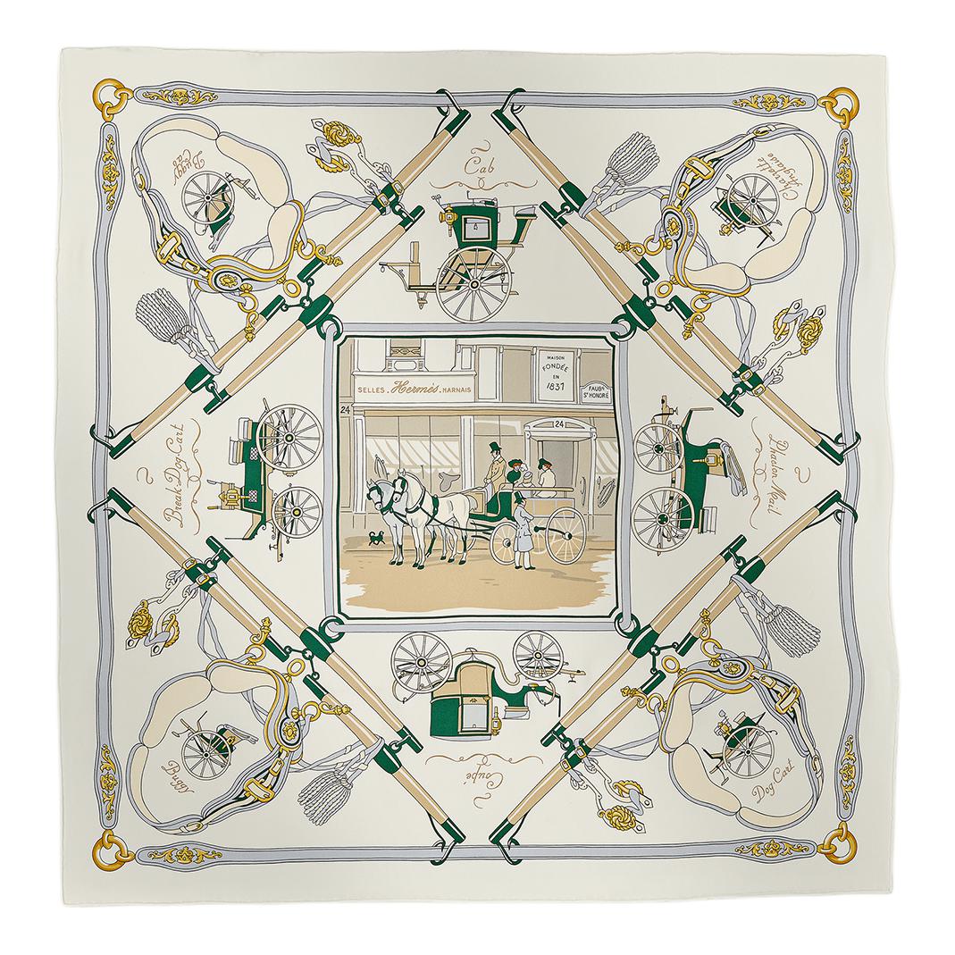 (Women) HERMES  White Silk Scarf with Logo Details. H981071S 12