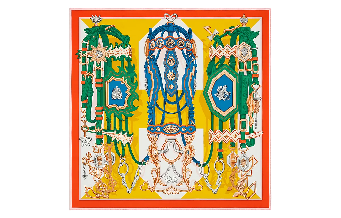(Women) HERMES  Yellow "Brides de Gala" Silk Scarf Fashionable & Versatile. H003967S06 圖 2