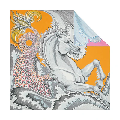 (Women) HERMES Yellow Double-Sided Printed Silk Scarf H903963S 08