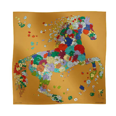 (Women) HERMES Yellow Floral Pattern Silk Scarf. H673904Sv05
