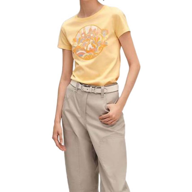 Lookbook (W) HERMES Kuning Baju T-Shirt Leher Bulat Corak Tumbuhan Koleksi SS22. H2E4613DUB9