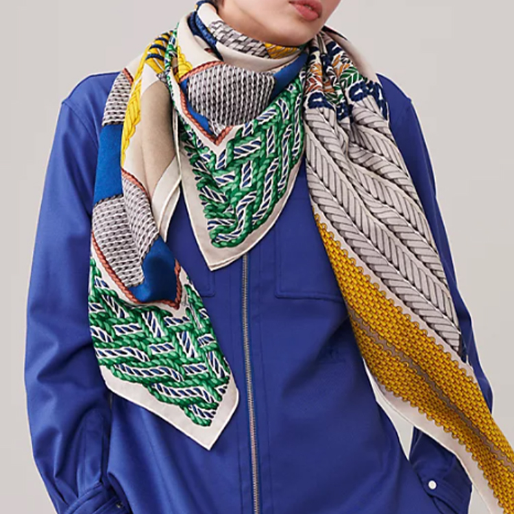 (Women) HERMES  Yellow Twill Woven Shawl with Decorative Details. H243974S07 圖 3