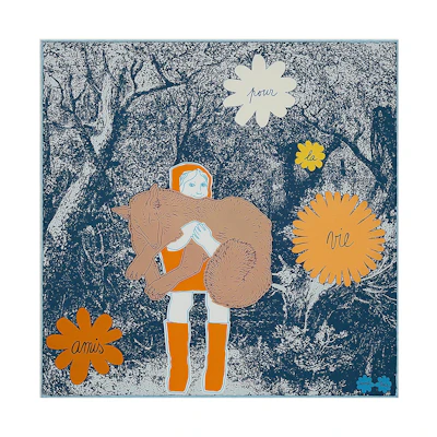 (Women) HERMES Amis pour la Vie Silk Scarf - Navy/Orange/Light Camel ( Accessory) H892571S-04