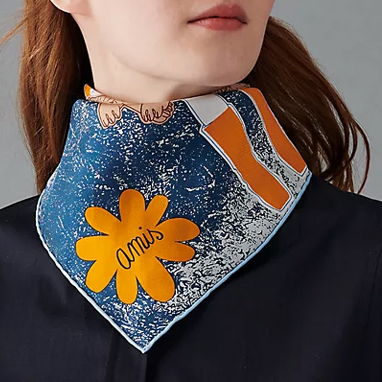 (Women) HERMES Amis pour la Vie Silk Scarf - Navy/Orange/Light Camel ( Accessory) H892571S-04 圖 3